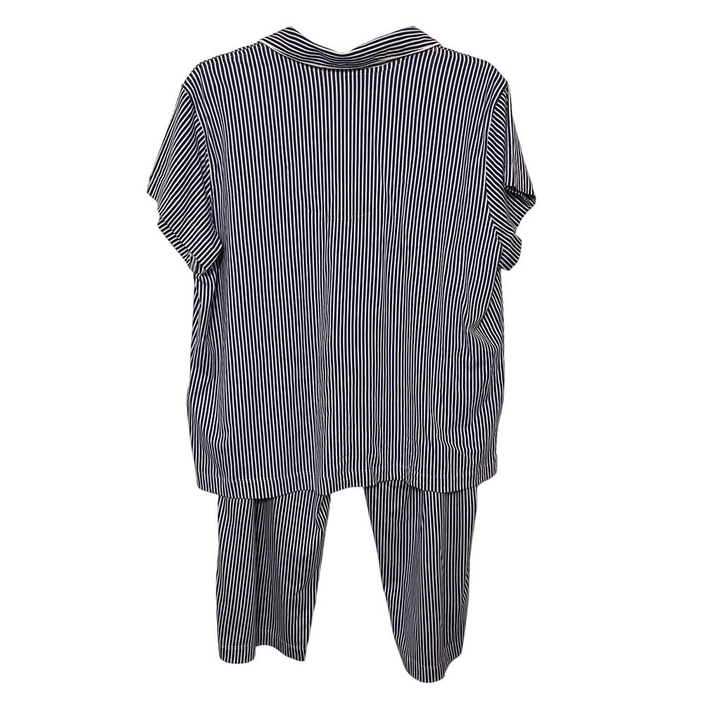 Lauren Ralph Lauren Pajama Set Womens XL Blue White Stripe Cotton Quiet Luxury - Picture 4 of 8